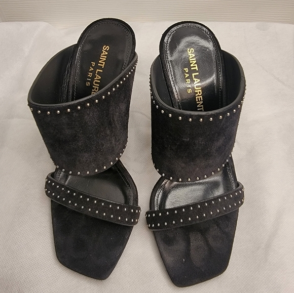 Saint Laurent Black Oak Slide Studded Sandals Sz 36 - Picture 5 of 16